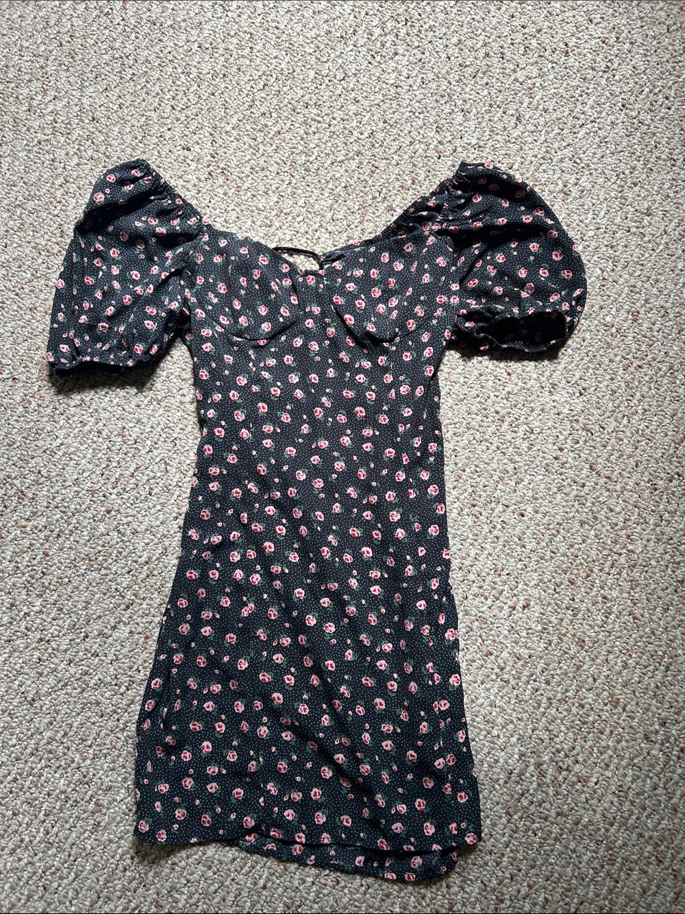 Cider Black Mini Dress with Pink Floral Print - Picture 4 of 10
